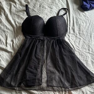 Adore Me Black Sheer Mesh Babydoll with Padded Cups